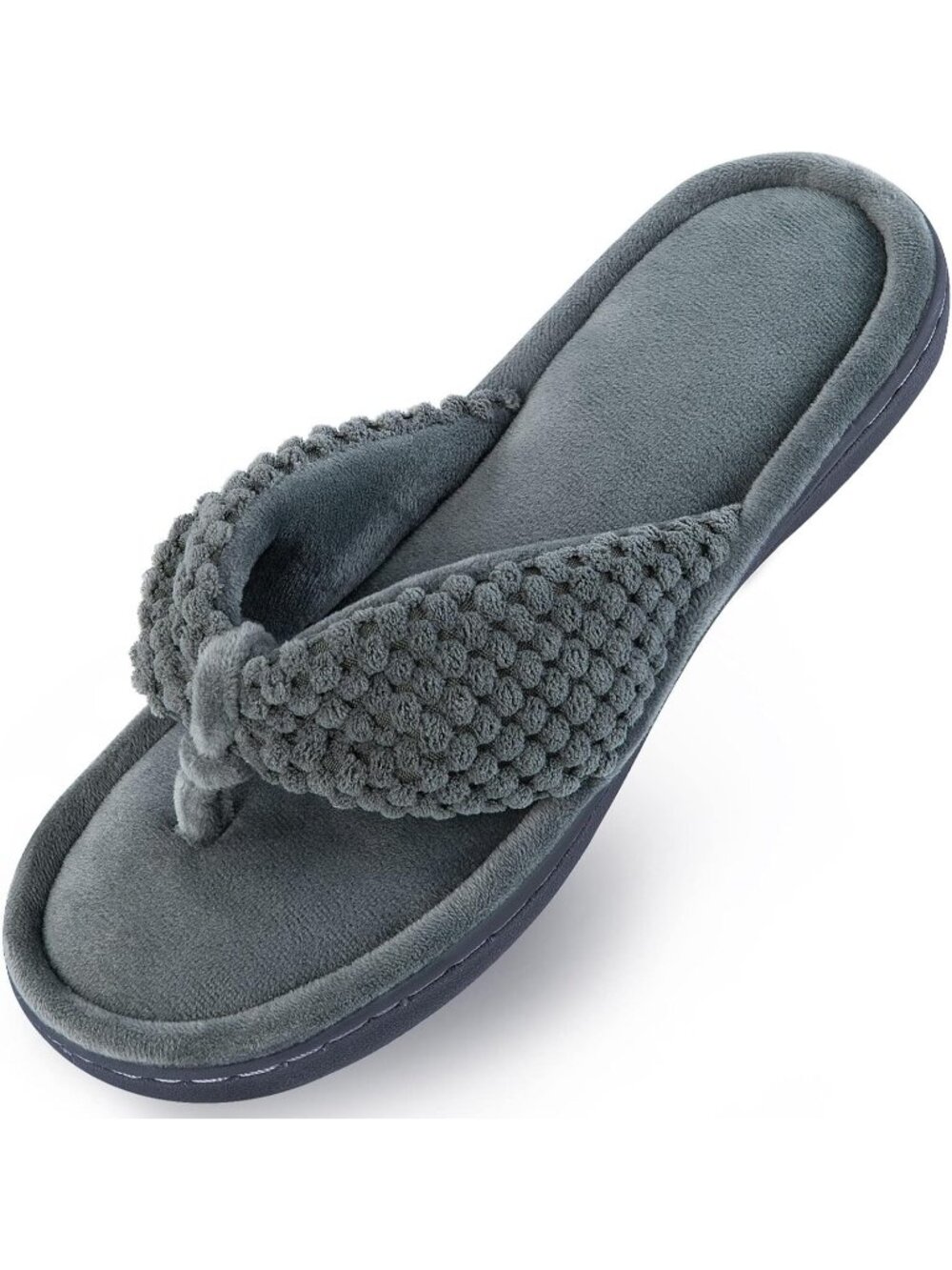 Women's Grey Memory Foam Flip Flop Slippers Adjustable Thong Comfort Casual